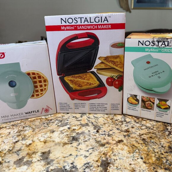MyMini Sandwich Maker, Pancake Griddle & Mini Waffle Maker - Brand New - All 3 - Picture 1 of 12